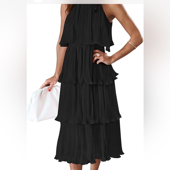 ZESICA Women's 2023 Sleeveless Halter Neck Ruffle Tiered Layed Chiffon Fl  Small - Picture 10 of 10